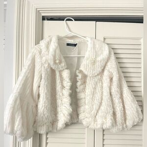 White Textured Dress Jacket with Pearl Accents